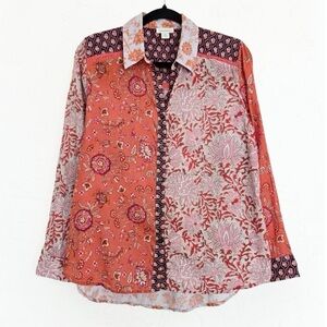 Sundance Multicolor Boho Patchwork Paisley Coral Button Up Top, Size Medium
